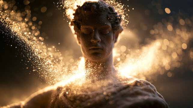 Classical Sculpture Glowing with Spiritual Light and Energy Dust