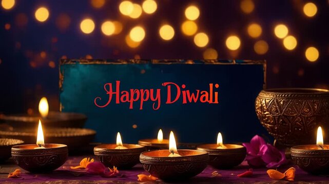 Color greeting postcard card with candles for traditional Indian holiday of Diwali AI Generative