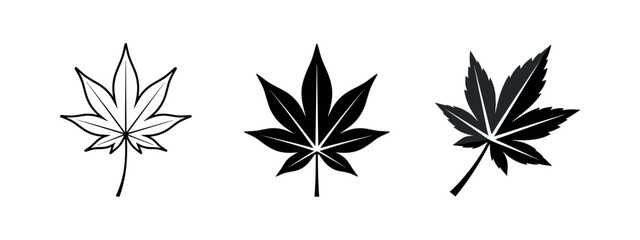 Obraz premium Japanese Maple Leaf Silhouette Icons. Autumn Season Vector Illustrations for Foliage Design.