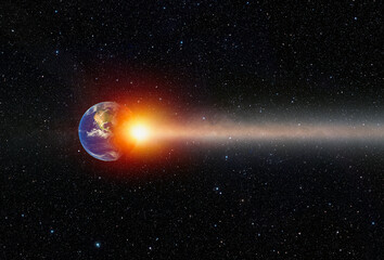 Attack of the asteroid (meteor) on the Earth "Elements of this image furnished by NASA © muratart