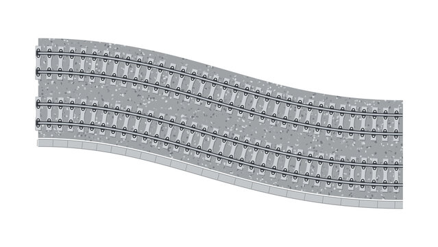 Modern double railway track with concrete sleepers, top view