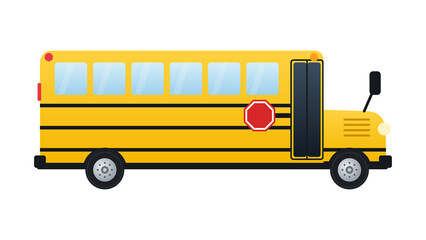 Yellow school bus with stop arm, side view © Nirob Kumar