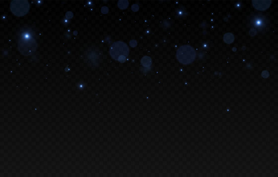 Blue glowing magic dust on a transparent background. Flying light particles PNG. Glowing dust PNG.