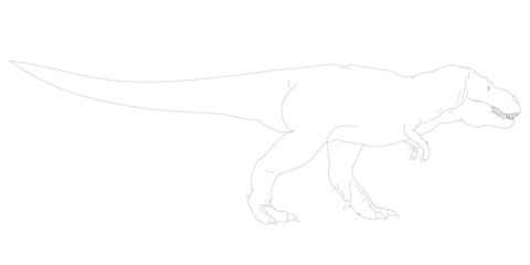 Tyrannosaurus rex contour drawing in side view on white background. Printable dinosaur coloring page for kids. © German Ovchinnikov