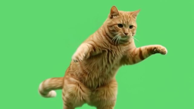 Balancing on two hind legs makes the cat look like it is riding an imaginary surfboard.