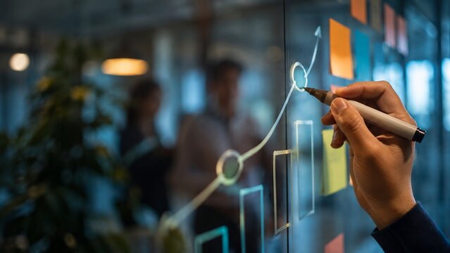 Marker Drawing Abstract KPI Chart On Glass Board
