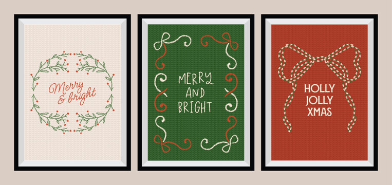 Christmas greeting cards with whimsical holiday ornaments and lettering