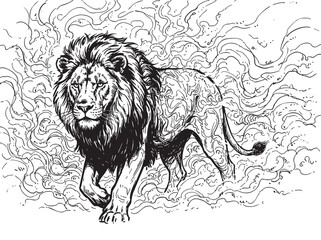 Obraz premium Lion Head Vector Illustration, Powerful Wild Animal Portrait with Bold Feline Features, Detailed Mane and Fierce Expression for Tattoo, Logo, Wildlife and Decorative Design