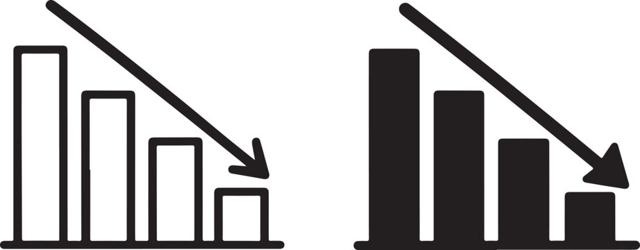 Set of two bar charts showing a downward trend with a declining arrow