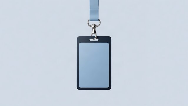 Blank Vertical ID Card Badge Holder with Blue Lanyard and Metal Clip Isolated on Light Background, Professional Corporate Identification Mockup for Staff Membership and Security Access Template