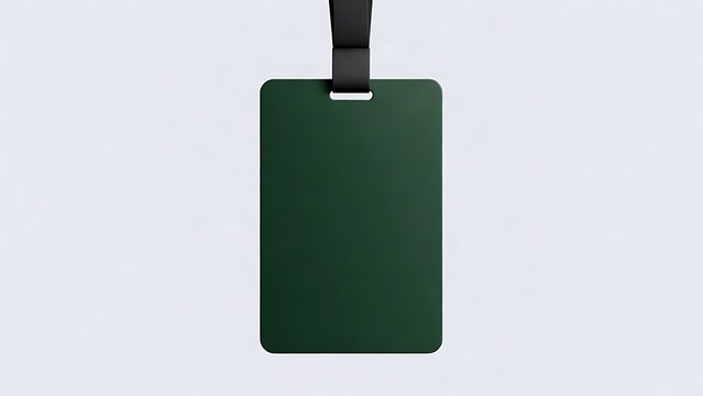 Blank Dark Green Vertical ID Card Mockup with Black Lanyard Strap Isolated on White Background for Corporate Identity, Conference, Event Staff, Office Employee Badge, and Professional Branding.
