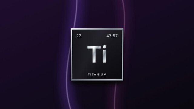 Titanium element periodic table silver plaque on a purple background