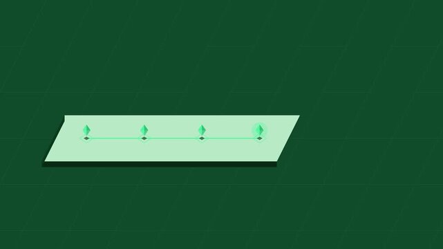 Isometric green timeline animation with expanding milestones and progress bar for infographics