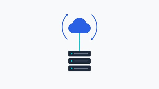 Cloud computing data sync and server backup animation: secure information transfer and network storage