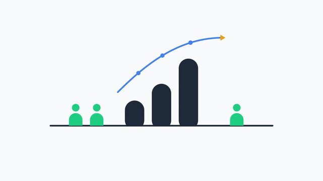 Animated bar chart growing with upward arrow and people for business growth and success concepts graph