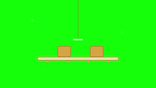 Animated conveyor belt with moving cardboard boxes on green screen background, for logistics projects