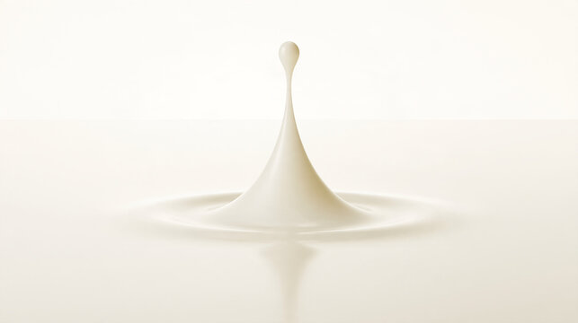 乳白色の液滴が浮かぶように伸びるミニマルな液体アートの3DCG背景 Minimal 3D liquid art background with a suspended off-white droplet and gentle splash