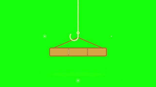 Animated crane hook lifting wooden plank on green screen background, for industrial projects, lifting plank