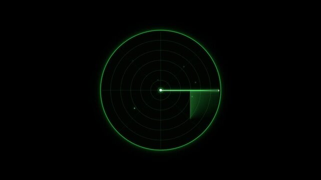 Ship Radar Animation with Glowing Neon Green Radar Screen on Black Background, Marine Navigation, Vessel Tracking, Sonar Detection and Maritime Technology