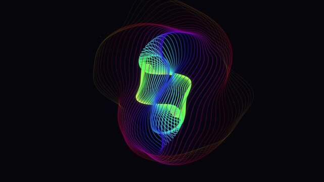 Abstract Neon Rainbow Twisted Ribbon Ring Loop Animation