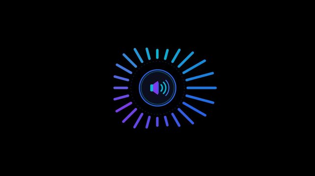 Circular volume spectrum with neon audio bars on black background