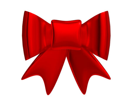 Realistic red bow on transparent background. Red satin ribbon bow. Element for gift boxes, satin wrapping, festive packaging. High resolution PNG. 3d render