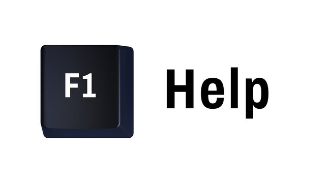 3D keyboard function key F1 with Help text isolated on transparent background for computer assistance, technical support and software navigation