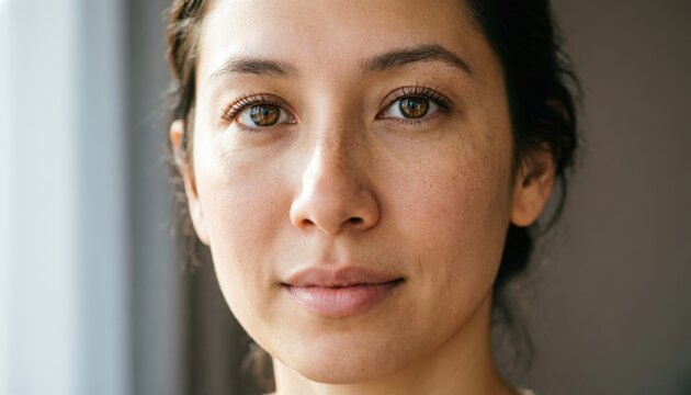 Una hermosa mujer espa&ntilde;ola con pecas naturales en la nariz y las mejillas, y unos llamativos ojos color avellana
