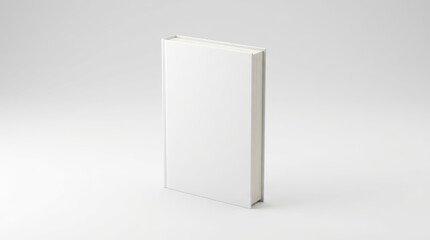 Fototapeta premium Blank white book standing upright on a clean white background.