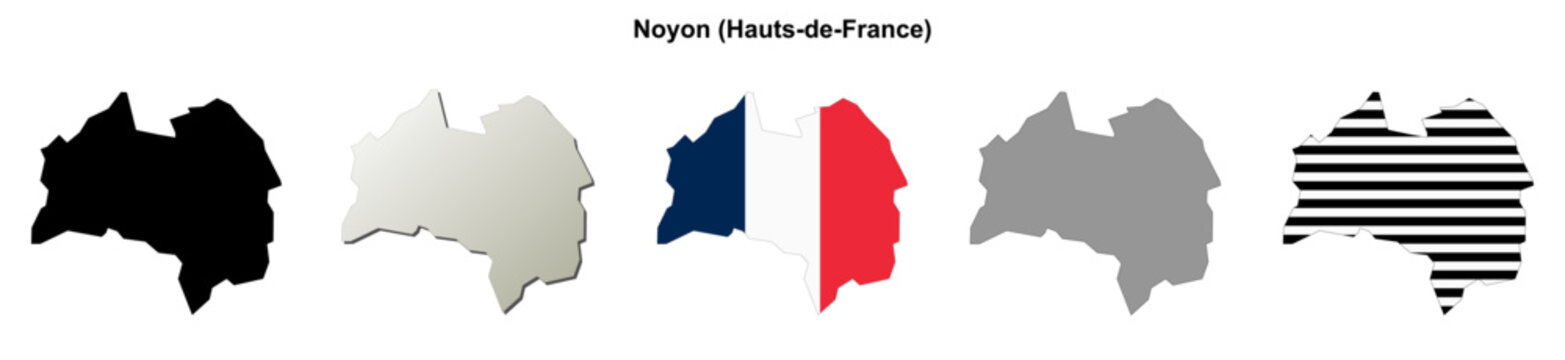 Noyon (Hauts-de-France) blank outline map set