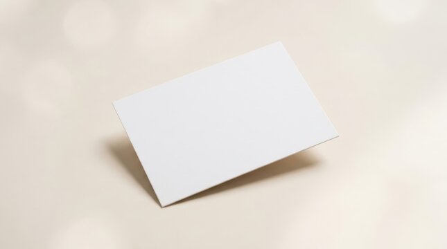 Blank white business card mockup on a neutral background with soft shadows.