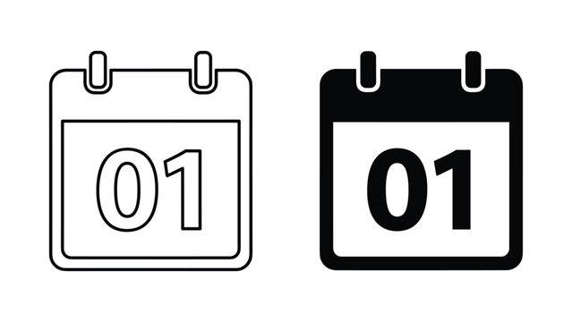 Calendar date icon set with number one for scheduling and planning