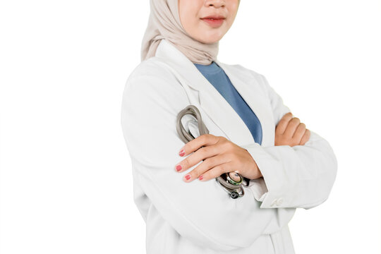 Close-Up of Female Doctor Standing with Arms Crossed Holding Stethoscope