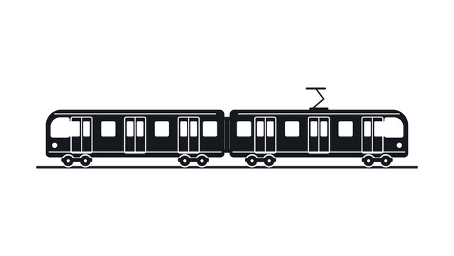 Metro subway train, black icon side view