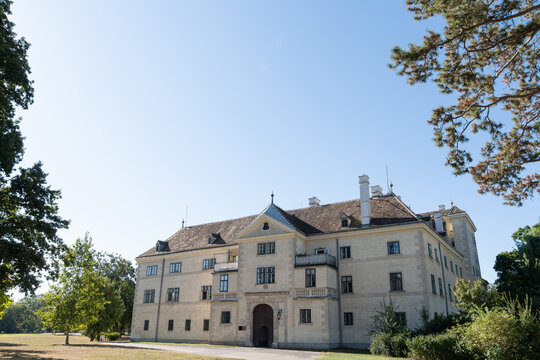 Classical building in a landscaped park