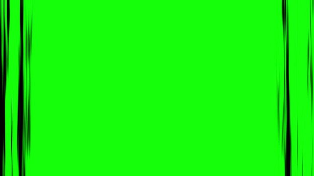 Manga anime cartoon-style vertical speed lines on the left and right sides, high-speed motion effect decoration, green screen chroma key background