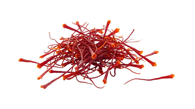 Organic saffron threads pile, aromatic red saffron spice for culinary cooking, premium dried saffron stigmas isolated PNG with Transparent Background