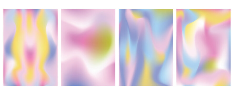 Y2k aura gradient posters set, blurred holographic pastel backdrops