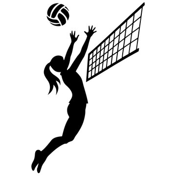 Volleyball player jumping to spike ball