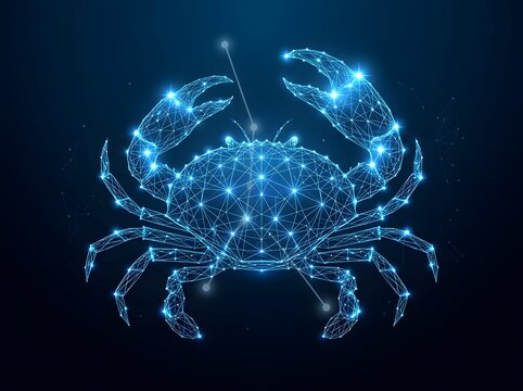 Digital glowing crab constellation representing the cancer zodiac sign
