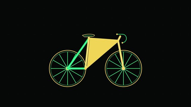 Neon bicycle assembly and construction animation with yellow wheels