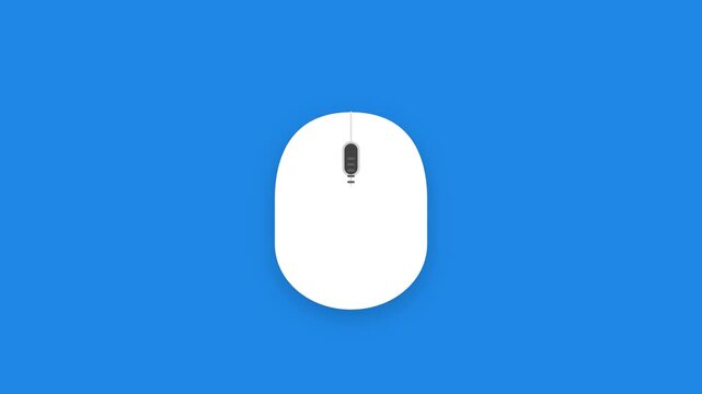 Computer Mouse Icon Animation with Left Click and Rotating Scroll Wheel on Solid Blue Background