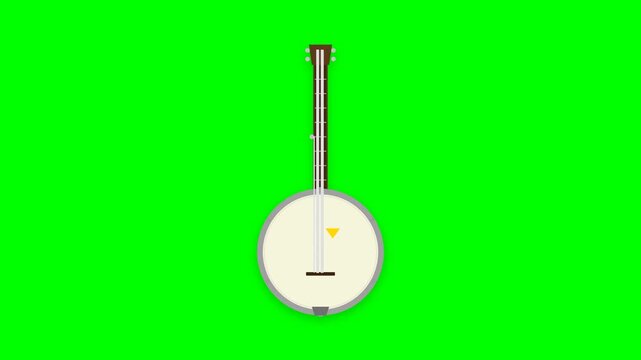 Animated 5-String Banjo Musical Instrument with Detailed Drum Head and Rhythmic Strumming on Chroma Green