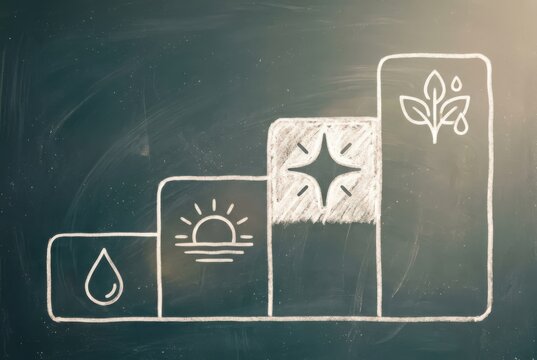 Eco Growth Chart on Chalkboard with Sustainability Icons
