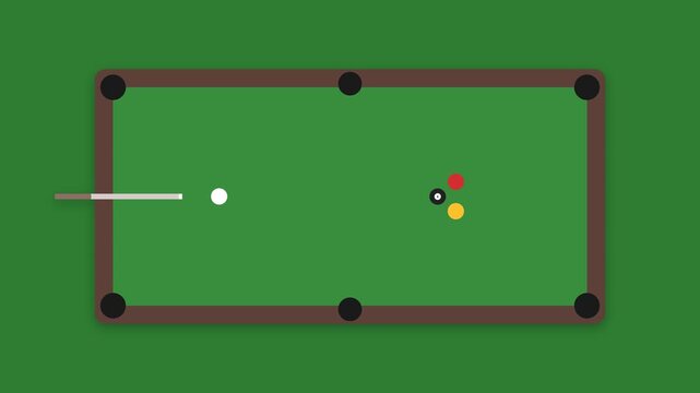 Billiards Pool Table with Rolling Balls and Cue Stick Professional Sports Motion Graphic