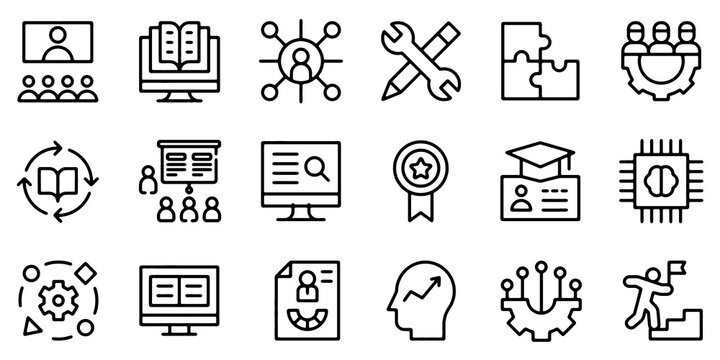 Reskilling and Upskilling Icon Set. Education, Career Development and Soft Skills. Vector Illustration.