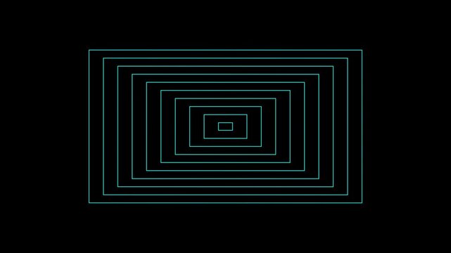 Futuristic cyan radio wave visualization featuring concentric rectangular signal patterns expanding symmetrically across a deep black digital background.