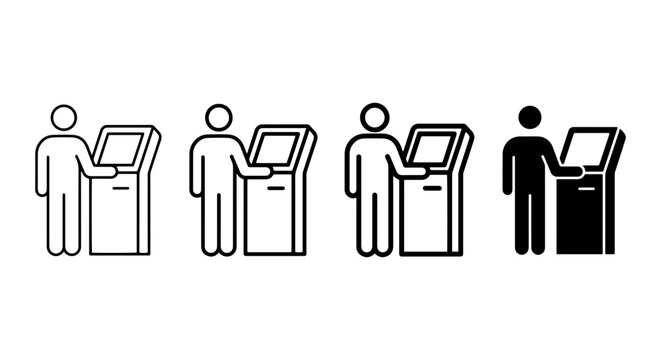 ATM Kiosk Icons, Financial Service Terminals, Self-Service Machines, Digital Payment Stations