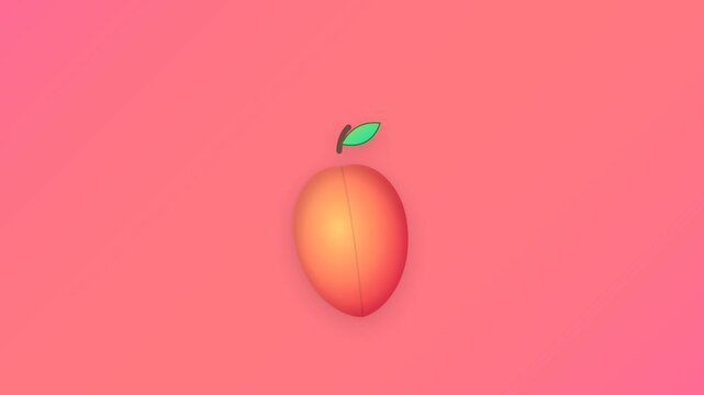 Stylized Peach Fruit Icon with Leaf and Fuzz Texture Rotating on Pink Orange Gradient Background