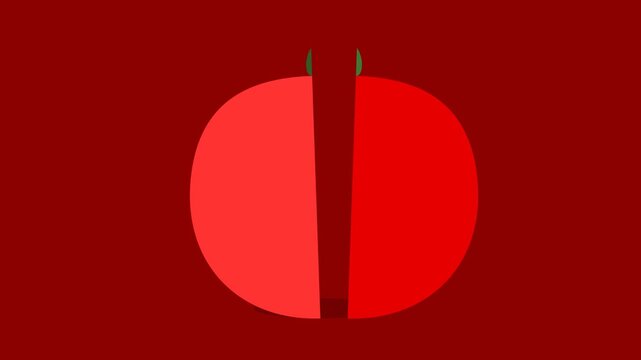 Red Bell Pepper Slicing Animation with Interior Seeds and Pith Reveal on Crimson Background